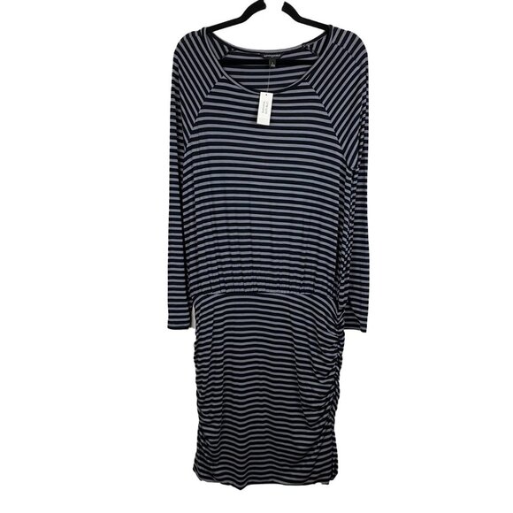 Banana Republic Large Bodycon Dress Long Sleeve Jersey Black Gray Striped NWT - Picture 1 of 9